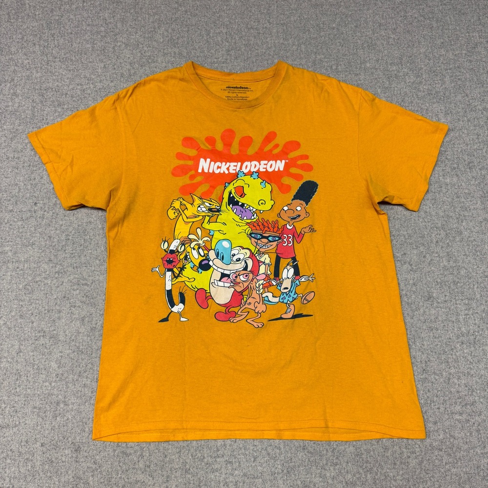 Nickelodeon Graphic T-Shirt Size Large Orange 90s Cartoon Characters Reptar Tee